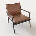 Modern Leisure Chair With Brown Leather Seat And Black Metal Frame