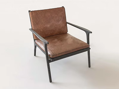 Modern Leisure Chair With Brown Leather Seat And Black Metal Frame 3d model