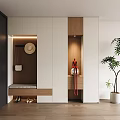 Modern Entryway Shoe Cabinet With Bench Hooks Wooden White Storage And Plant Decor