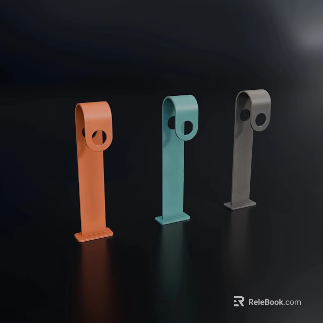 Vibrant Orange Teal Gray Metal Stands With Round Hole And Square Base 3d model