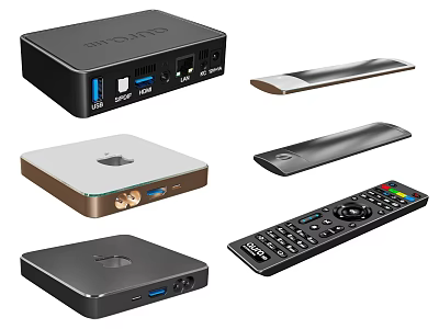 TV With Various TV Boxes And Remote Controls For Home Entertainment 3d model