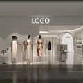 Modern Clothing Store Interior With Mannequins In Dresses And Display Racks
