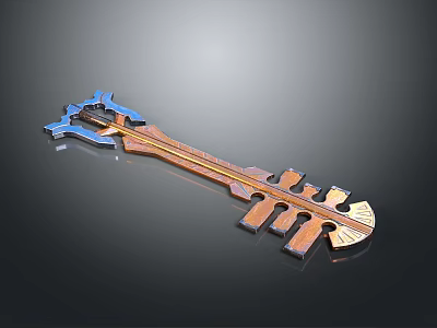 Unique Decorative Weapon with Blue and Brown Color Metallic Shine and Intricate Design 3d model