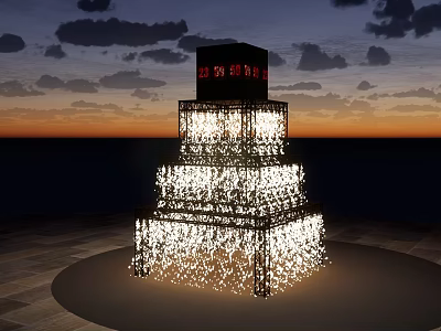 Illuminated Multi Tiered Photo Spot With Happy New Year Sign At Sunset Sky 3d model