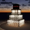 Illuminated Multi Tiered Photo Spot With Happy New Year Sign At Sunset Sky