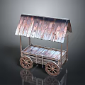 Vintage Wooden Cart With Rustic Metal Roof And Decorative Wheels For Daily Use