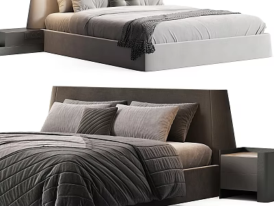 Modern Double Bed Design With Light Dark Gray Bedding And Bedside Tables 3d model