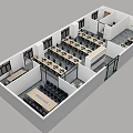 Aerial View Of Modern Office Workspace Layout With Desks Chairs And Functional Zones