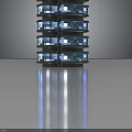 Modern High Rise Building With Reflective Glass Facade Layered Metal Frames And Top Spire