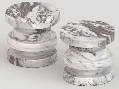 Elegant Marble Side Tables Featuring Stacked Cylindrical Layers And Smooth Surface 3d model