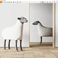 Sheep Shaped White Gray Chair in Modern Indoor with Mirror Reflection and Wooden Floor