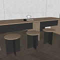 Modern Light Wood Dining Table Set With Black Storage Cabinets And Three Round Stools 3d model