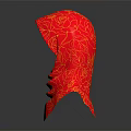Elegant Red Headscarf With Intricate Yellow Floral Patterns On Black Background 3d model