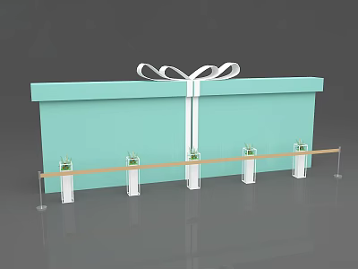 Commercial Retail Display Equipment With Light Blue Box White Ribbon And Transparent Plant Containers 3d model