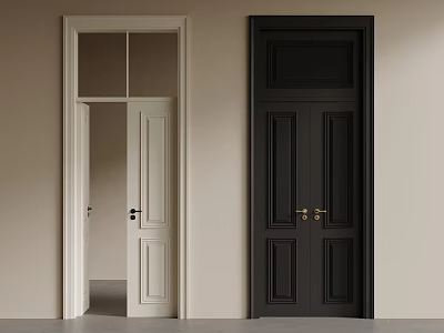Classic Double Doors In Light And Dark Colors With Wooden Design And Light Wall Background 3d model
