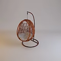 Rattan Hanging Chair With White Cushion And Metal Stand For Indoor Decor