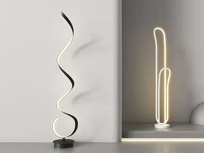 Modern Spiral Curved Floor Lamp With Black White Minimalist LED Lighting Design 3d model