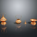 Set Of Traditional Copper Decorative Lamps With Intricate Cutouts And Reflective Bases