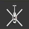 Detailed Helicopter Model With Extended Rotor Blades And Metallic Shiny Fuselage