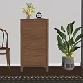 Wooden Entryway Side Cabinet With Drawers And Decorative Plant Clock Next To Chair