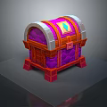 Purple Red Decorative Storage Chest With Silver Edges And Gemstone For Home Living