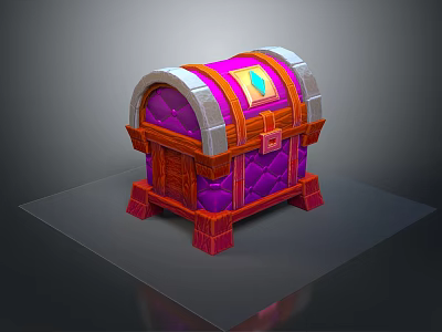 Purple Red Decorative Storage Chest With Silver Edges And Gemstone For Home Living 3d model