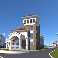 Luxury Residential Buildings With Green Lawns Water Fountain And Scenic Landscape