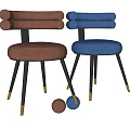 Dining Chairs Orange and Blue Curved Backrest Upholstered Seats Black Legs with Gold Accents