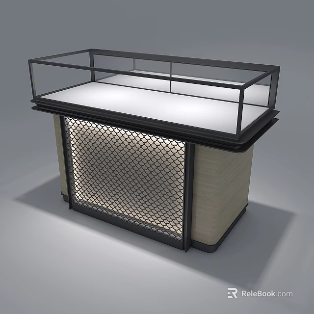 Modern Display Showcase Shelf With Glass Top Metal Frame And Mesh Panel 3d model 
