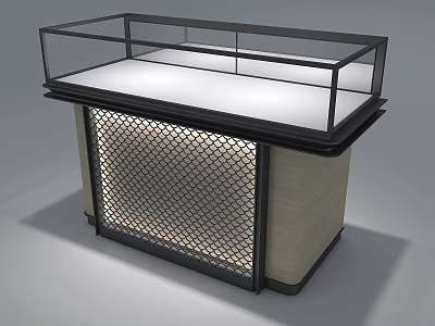 Modern Display Showcase Shelf With Glass Top Metal Frame And Mesh Panel 3d model