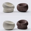 Modern Minimalist Single Sofa with Round Shape in Cream and Dark Brown Velvet Upholstery
