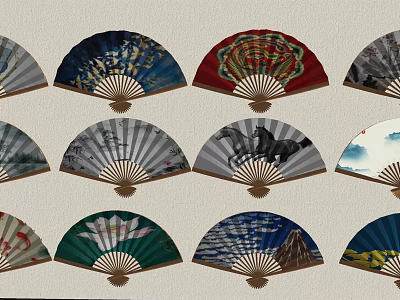 Colorful Decorative Fans As Wall Decor With Various Patterns And Designs 3d model
