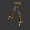 Wooden Swing Shaped Chandelier with Humanoid Light Bulb Figures Hanging on Dark Background
