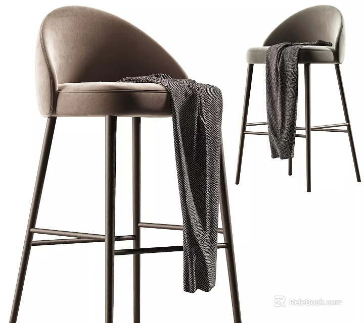 Modern Beige Bar Stools With Metal Legs And Draped Blanket 3d model 