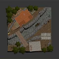 Two Houses On Rocky Terrain With Orange Roof Wooden Structure And Surrounding Pine Trees