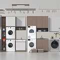 Modern Laundry Room Design With Multiple Washing Machines And Storage Cabinets 3d model