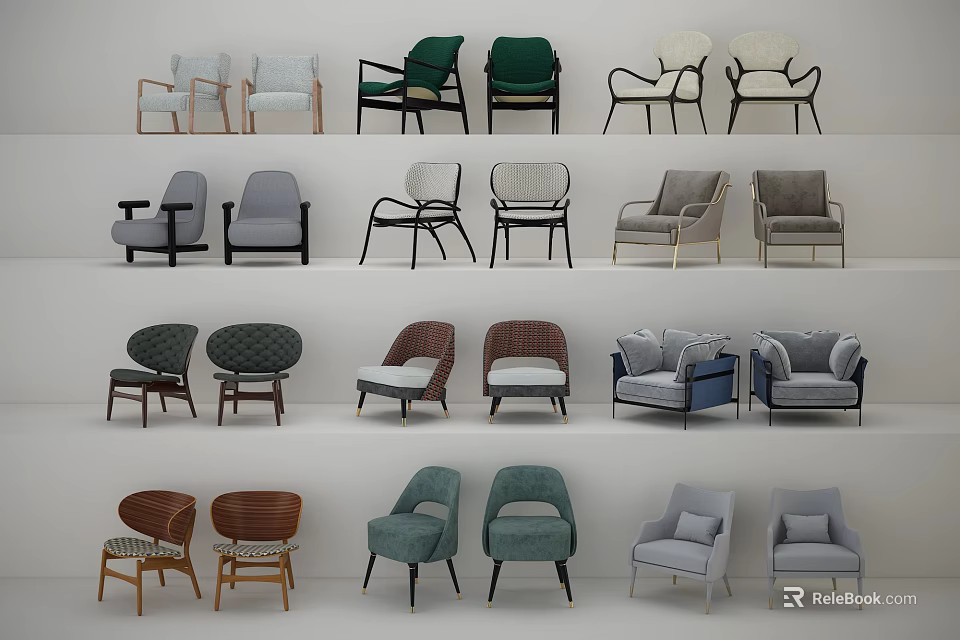 Various Styles And Colors Single Sofa Displayed In Multiple Layers For Home Decor 3d model 