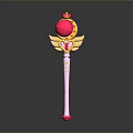 Pink Magic Wand With Red Orb Golden Wings And Decorative Pink Handle Design