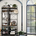 Industrial Style Multi Tiered Shelving Unit With Green Plants Decor Books And Hat In Living Room Interior