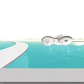 Modern Hotel Architecture Over Turquoise Water With White Curved Structures And Distant Cityscape