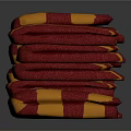 Stacked Maroon And Yellow Striped Household Items With Emblem And Soft Texture