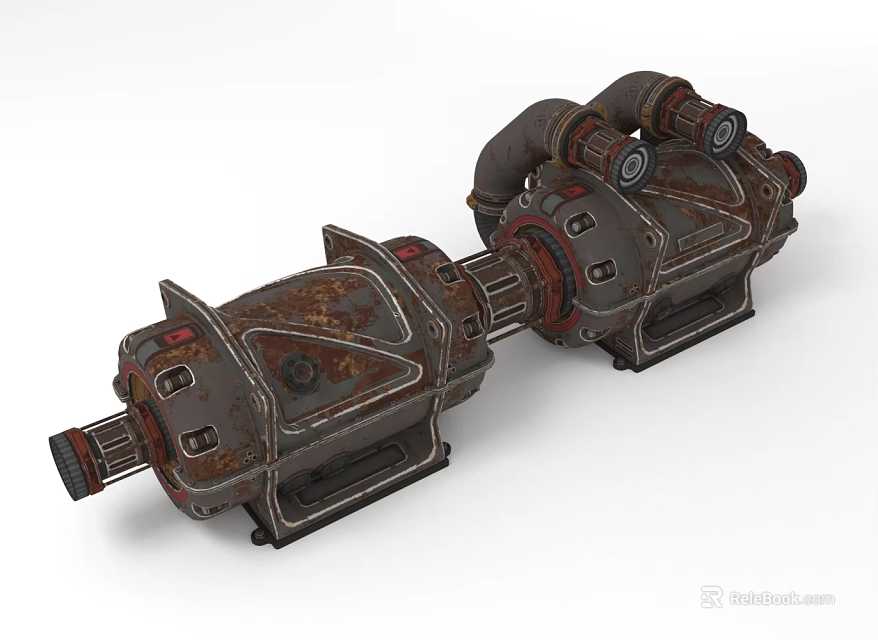 Industrial Rusty Metal Mechanical Equipment With Connected Pipes And Complex Components 3d model 