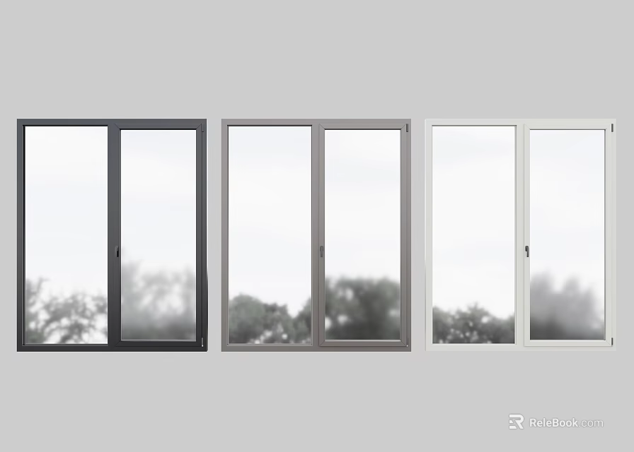 Different Colors Casement Windows for Home Exterior Design with Clear Glass and Frame 3d model 