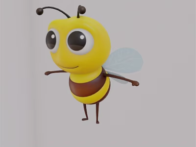 Cute Yellow Bee Doll With Big Eyes Black Antennae And Transparent Wings 3d model