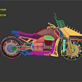 Unique Futuristic Yellow Motorcycle With Red Seat Black Tires And Metal Frame