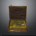 Vintage Open Wooden Case With Brass Clasps And Yellow Black Hand Tools