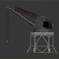 Industrial Crane With Metal Structure Base Long Lifting Arm Mechanical Components And Hanging Hook 3d model