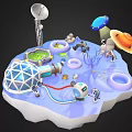 Futuristic Island Scene With Domed Structure Satellite Dish Alien Spaceships Robots And Ring Structures 3d model
