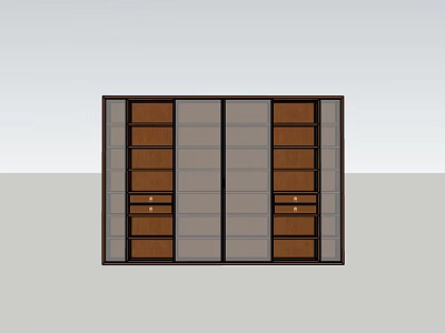 Modern Wooden Bookcase With Glass Doors Dark Brown Drawers And Shelves 3d model