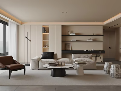 Modern Minimalist Living Room With Sofas Coffee Table And Floor Lamp 3d model